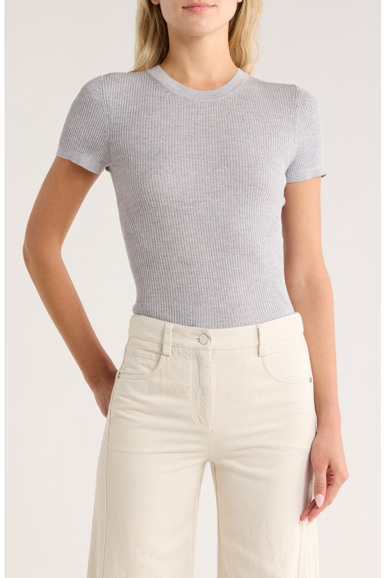 Tease Short Sleeve Wool Sweater, Main, color, LIGHT HEATHER GREY