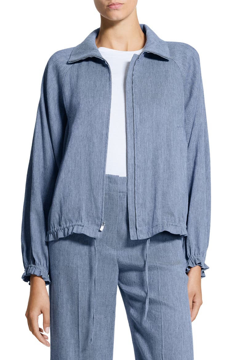 Drawstring Hem Linen Blend Jacket, Main, color, LIGHT DENIM