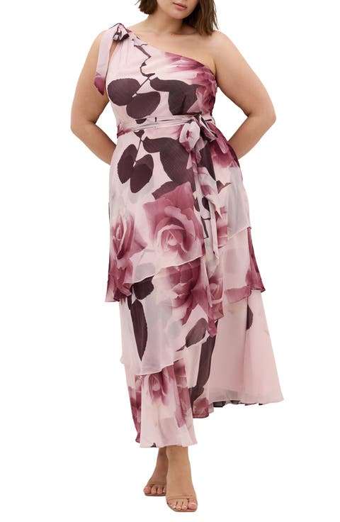Metallic One-Shoulder Tiered Dress (Plus)
