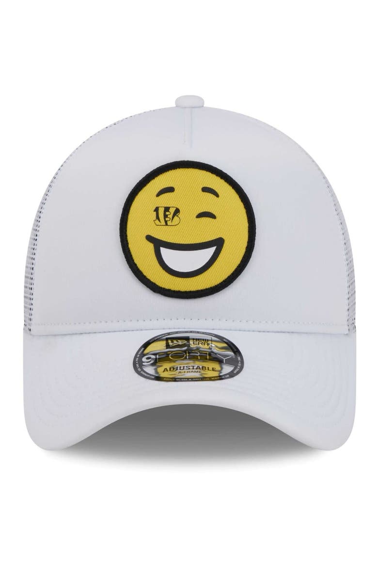 Men's New Era White Cincinnati Bengals Happy A-Frame Trucker 9FORTY Snapback Hat, Alternate, color, White
