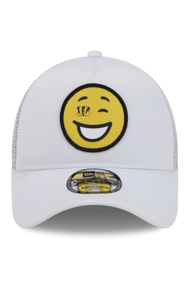 New Era Men's New Era White Cincinnati Bengals Happy A-Frame Trucker 9FORTY Snapback Hat, Alternate, color, 
