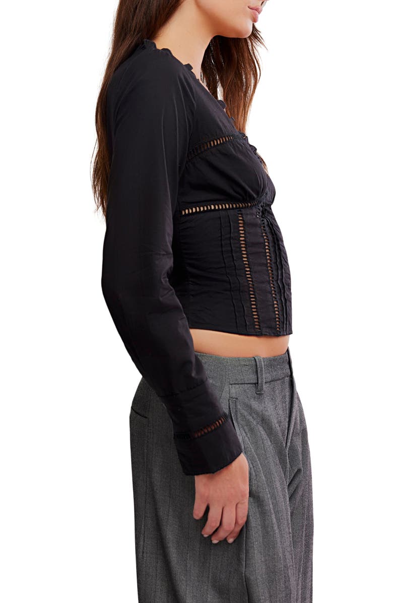 Free People Frankie Long Sleeve Ladder Stitch Corset Top, Alternate, color, Black