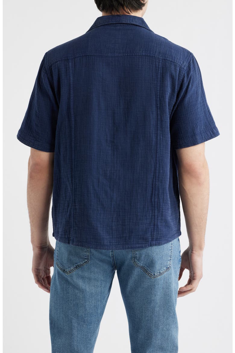 Double Cloth Short Sleeve Button-Up Shirt, Alternate, color, NAVY
