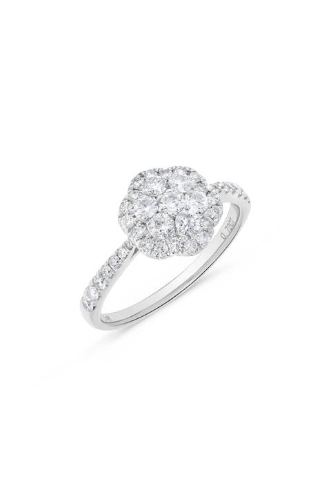 Floral Round Diamond Cluster Ring in 14K White Gold