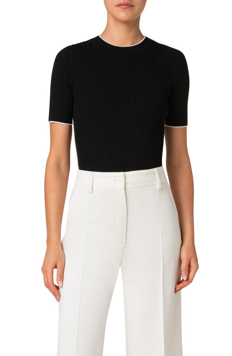Akris punto Short Sleeve Virgin Wool Rib Sweater, Main, color,