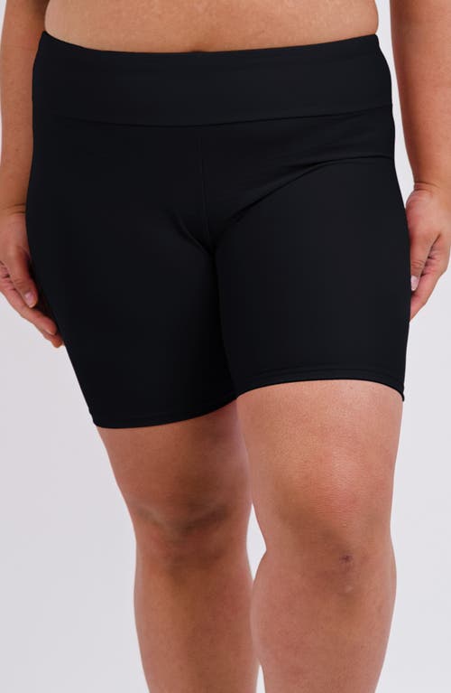 Calypsa Plus Size Mid-thigh Swim Shorts In Black