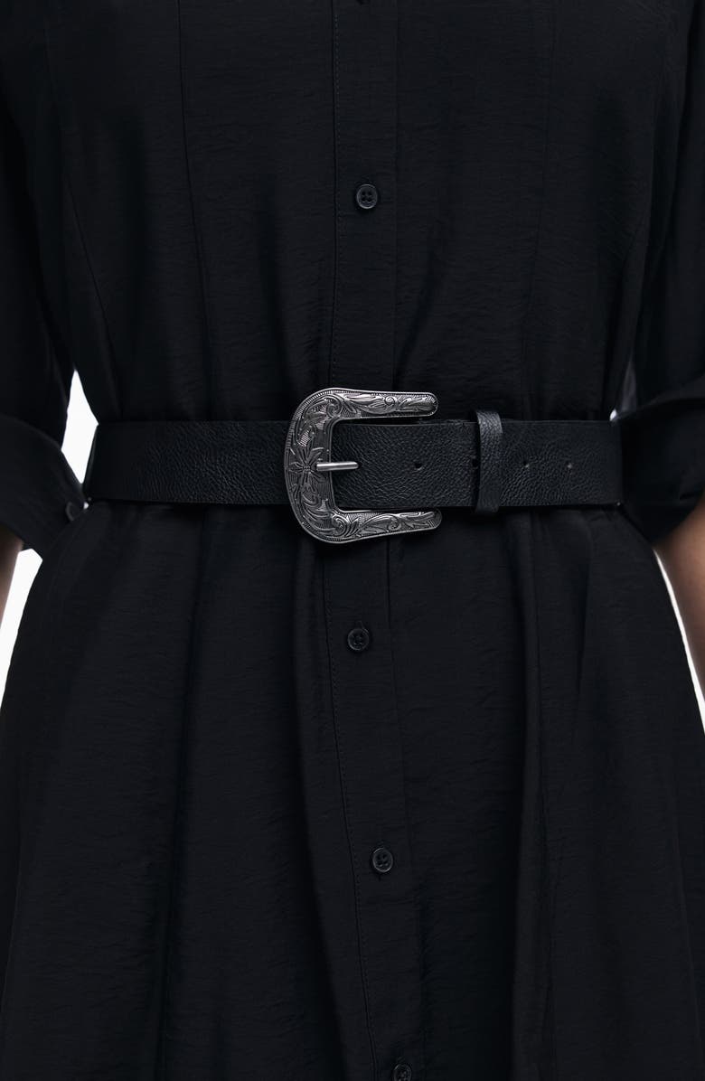 Desigual Long Sleeve Mini Shirtdress, Alternate, color, Black