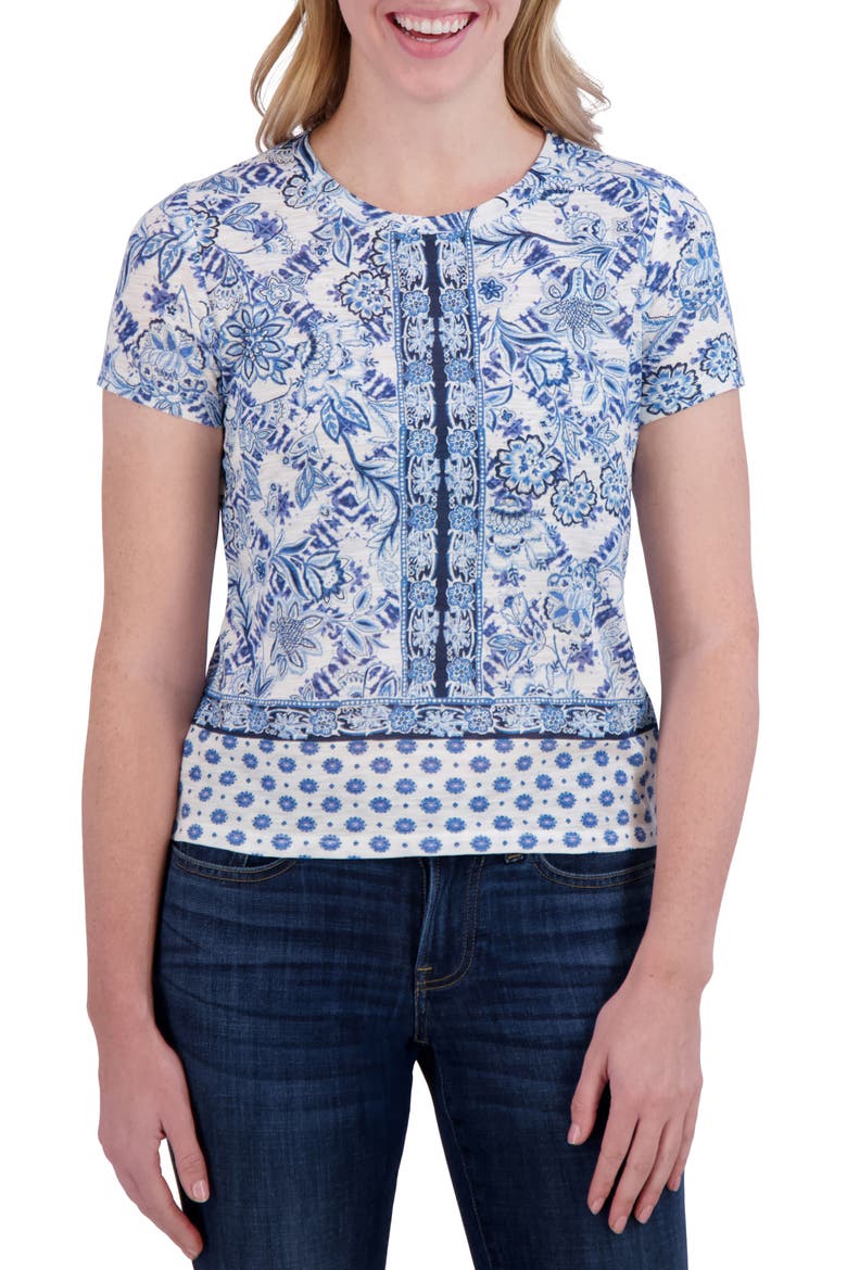 Floral Cotton & Modal T-Shirt, Main, color, BLUE FLORAL