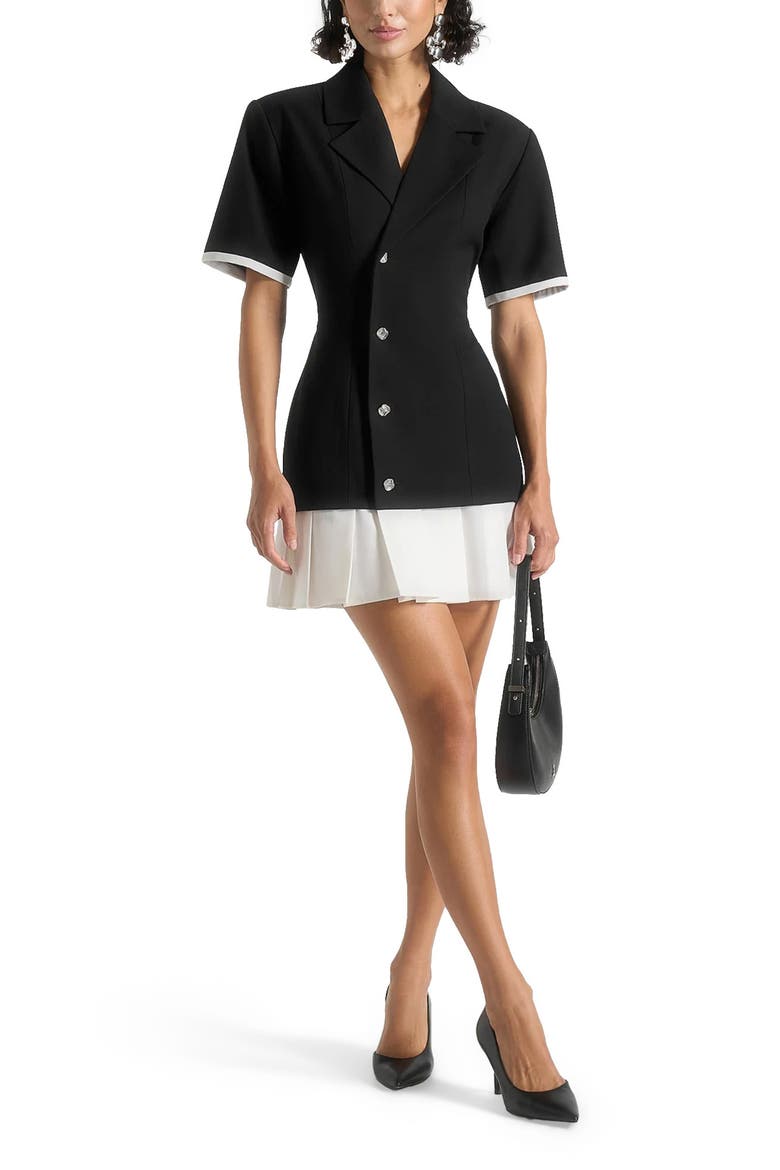 Baya Tailored Cinch Waist Pleated Blazer Dress, Main, color, Black