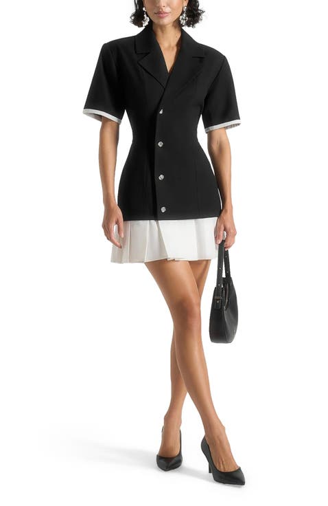 Baya Tailored Cinch Waist Pleated Blazer Dress