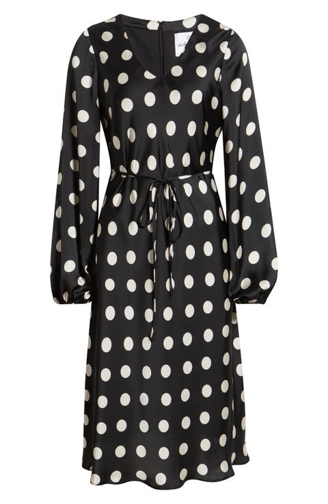 Dot Long Sleeve Midi Dress