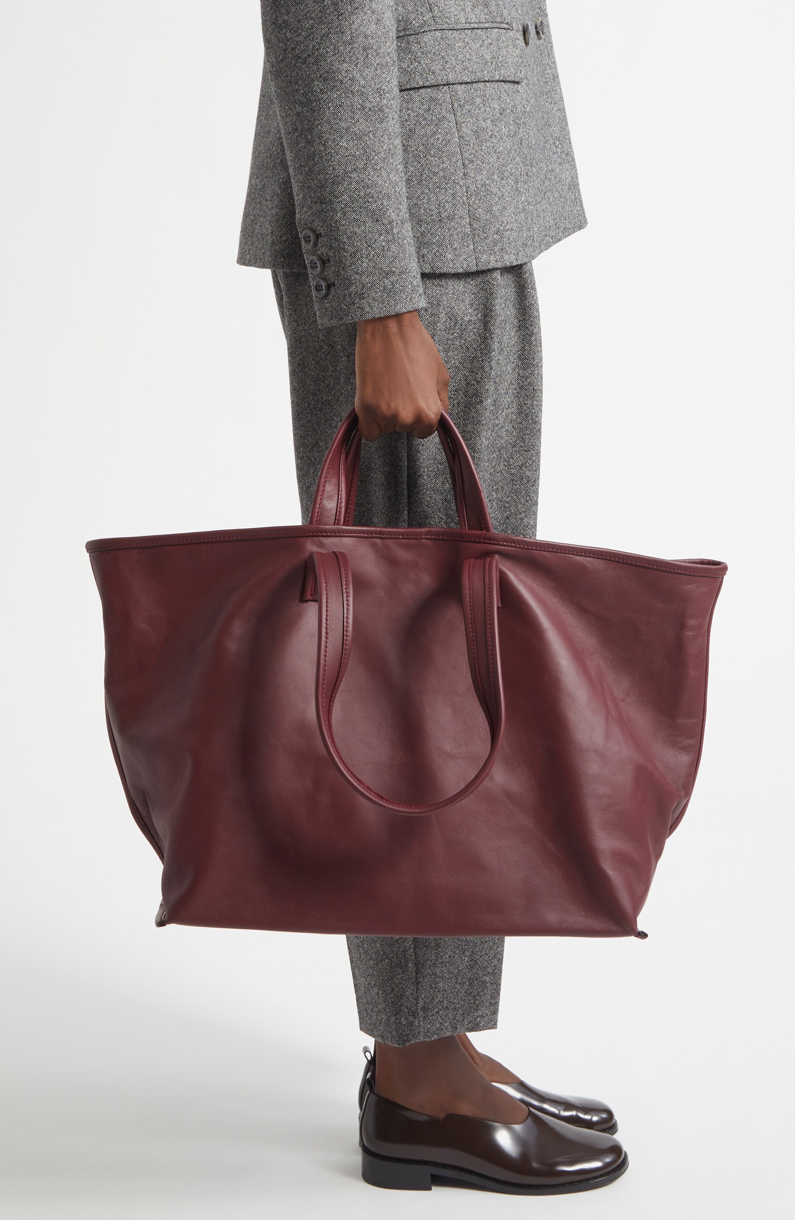 Lamskin Leather Tote, Alternate, color, BORDEAUX