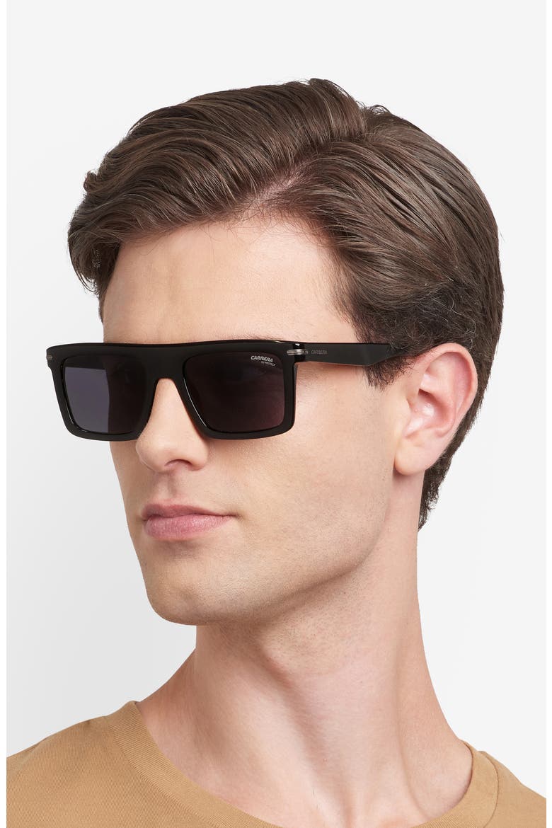54mm Rectangular Flat Top Sunglasses, Alternate, color, BLACK DARK RUTHENIUM/ GREY