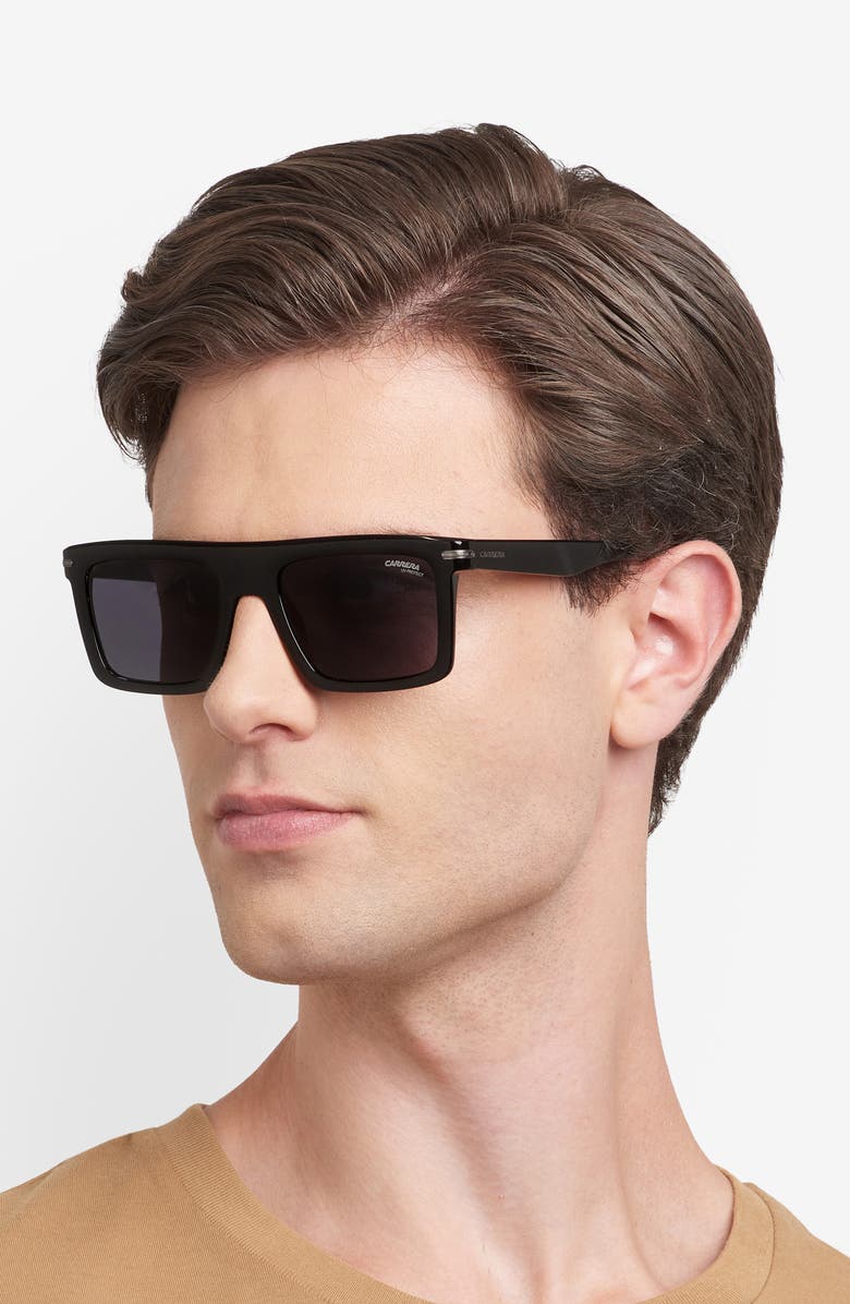 Carrera Eyewear 54mm Rectangular Flat Top Sunglasses, Alternate, color, Black Dark Ruthenium/ Grey