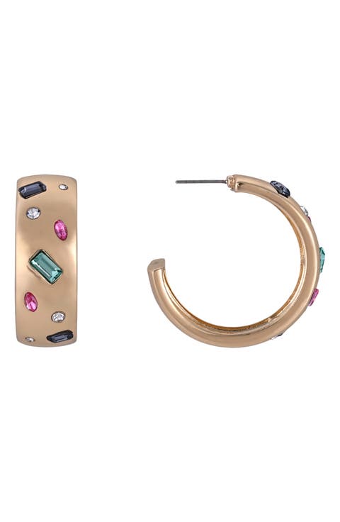Multicolor Stone Hoop Earrings