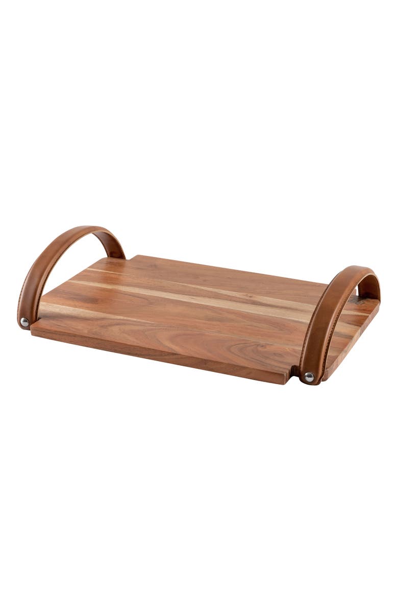 KARMA GIFTS Wood Tray wiht Leather Handles, Main, color,