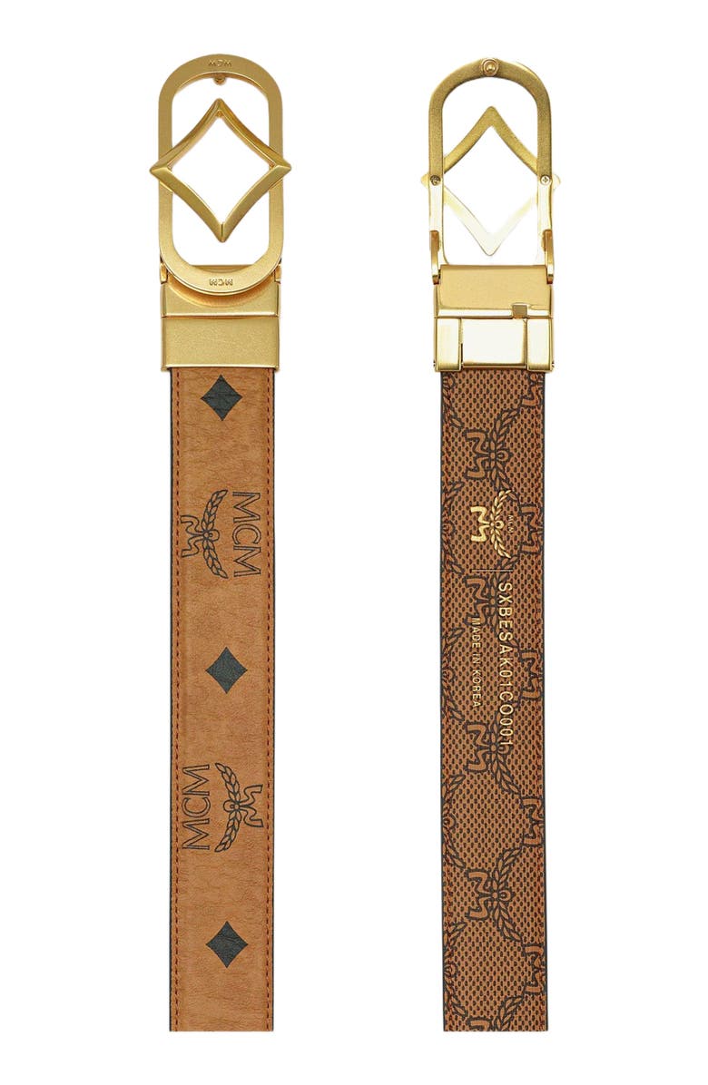 MCM Diamond Buckle Reversible Monogram Belt, Alternate, color, 