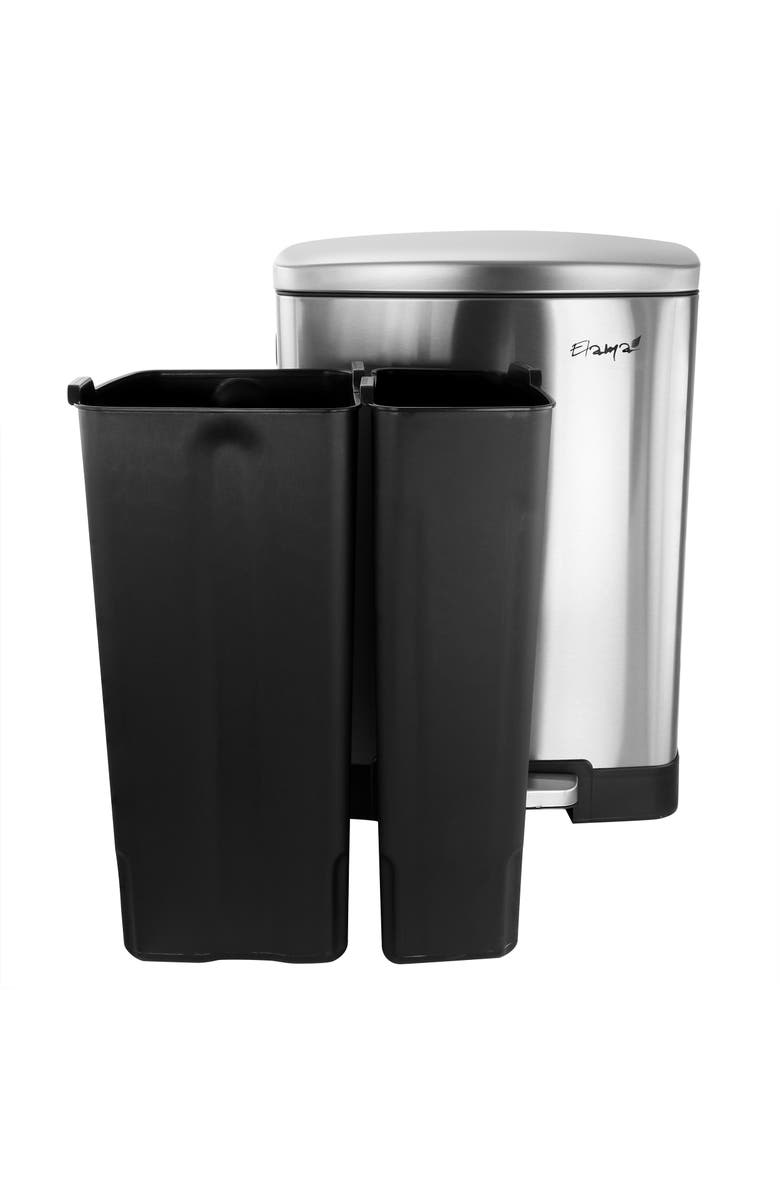 Elama 2 Compartment Large 10.6 Gallon Split Stainless Steel Step Trash Bin with Slow Close Mechanism, Alternate, color, Silver