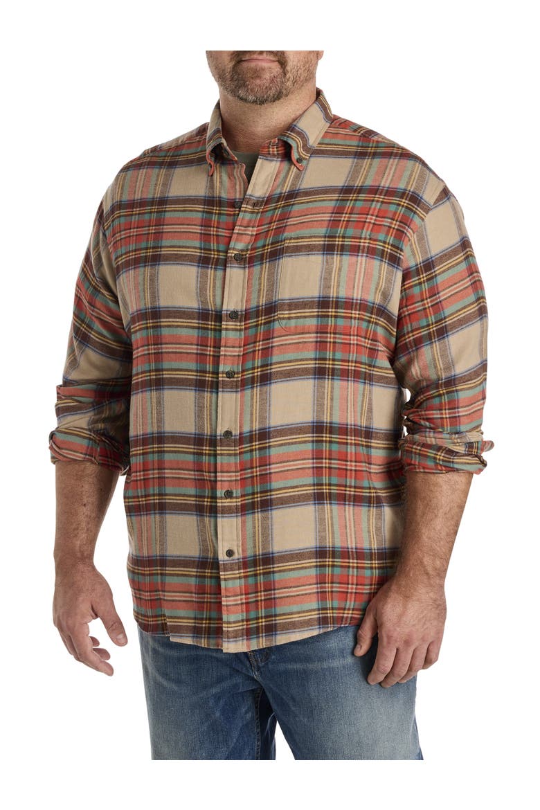 Big & Tall Large Plaid Flannel Sport Shirt, Main, color, BROWN MULTI