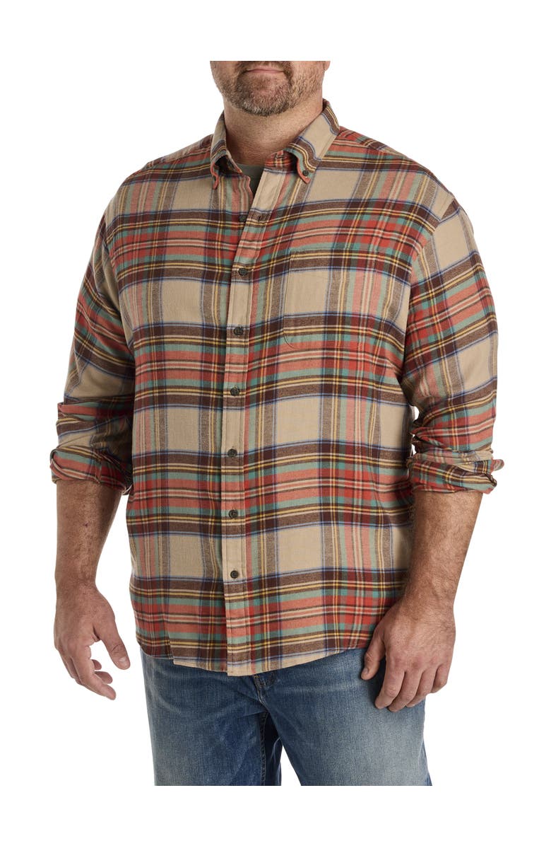 Harbor Bay by DXL Big & Tall Large Plaid Flannel Sport Shirt, Main, color, Brown Multi