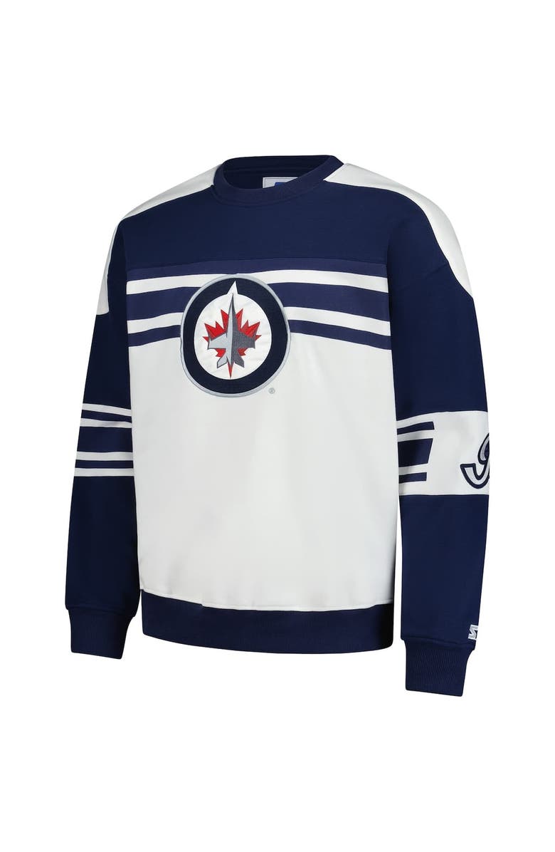 STARTER Men's Starter White Winnipeg Jets Defense Fleece Crewneck Pullover Sweatshirt, Alternate, color, White