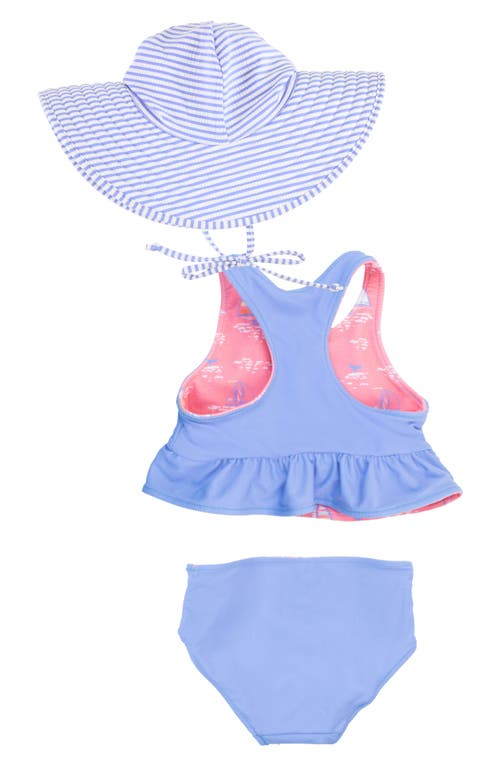 Rufflebutts Pink Seas The Day Reversible Two-piece Swimsuit With Sun Hat In Blue