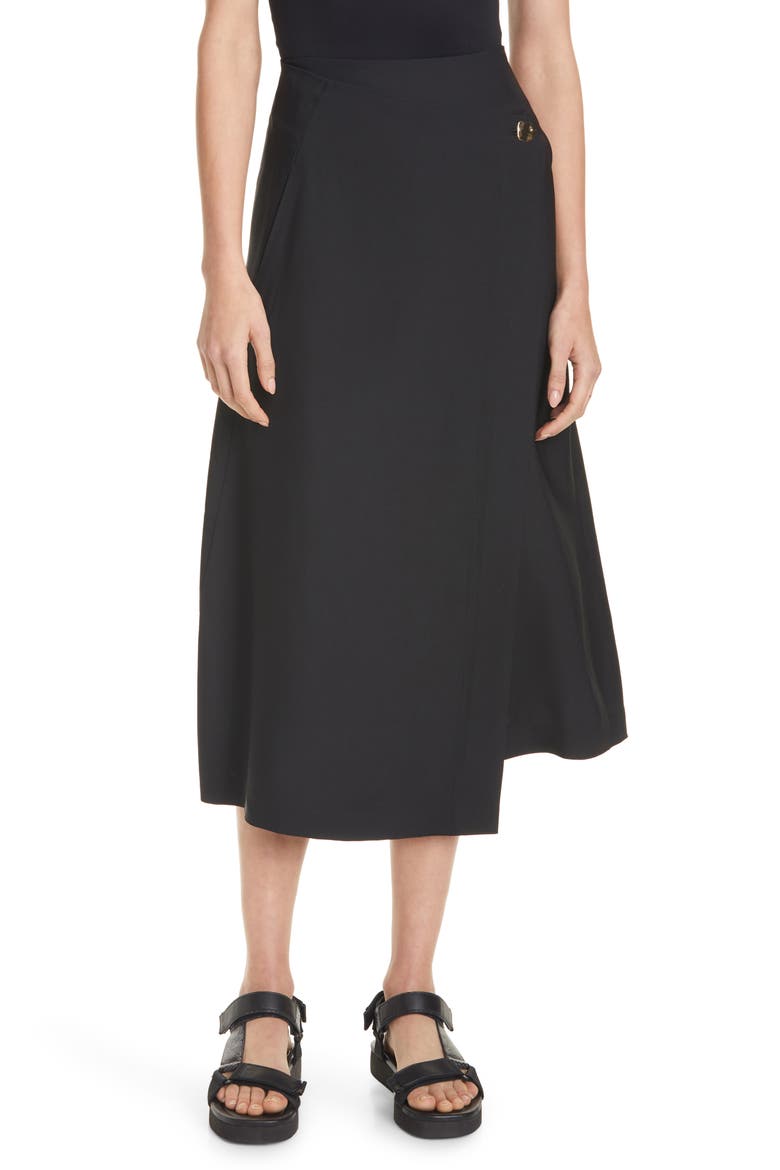 Asymmetrical Wrap Front Skirt, Main, color, BLACK