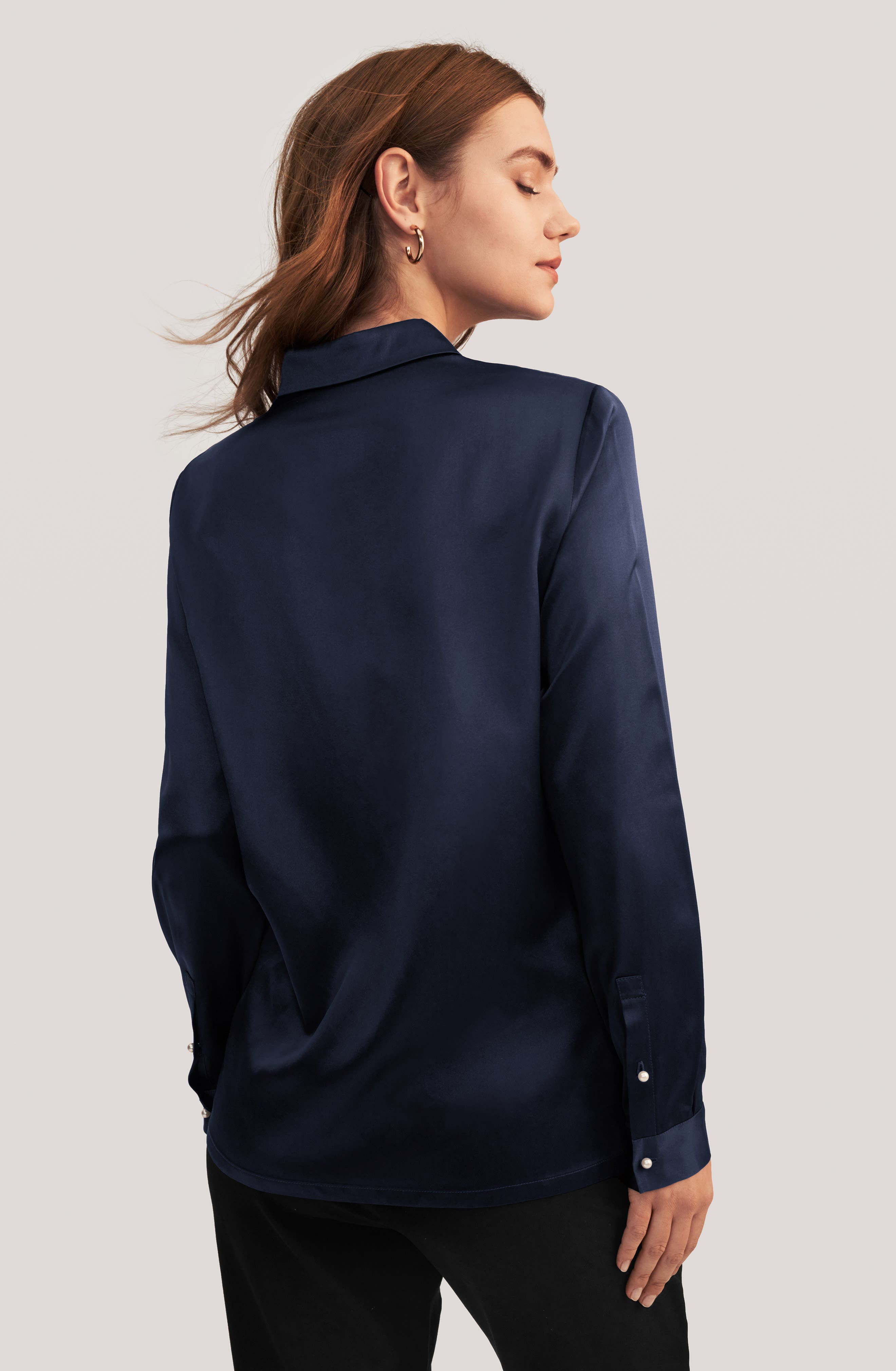 Classic Pearl Button Silk Shirt - image 4