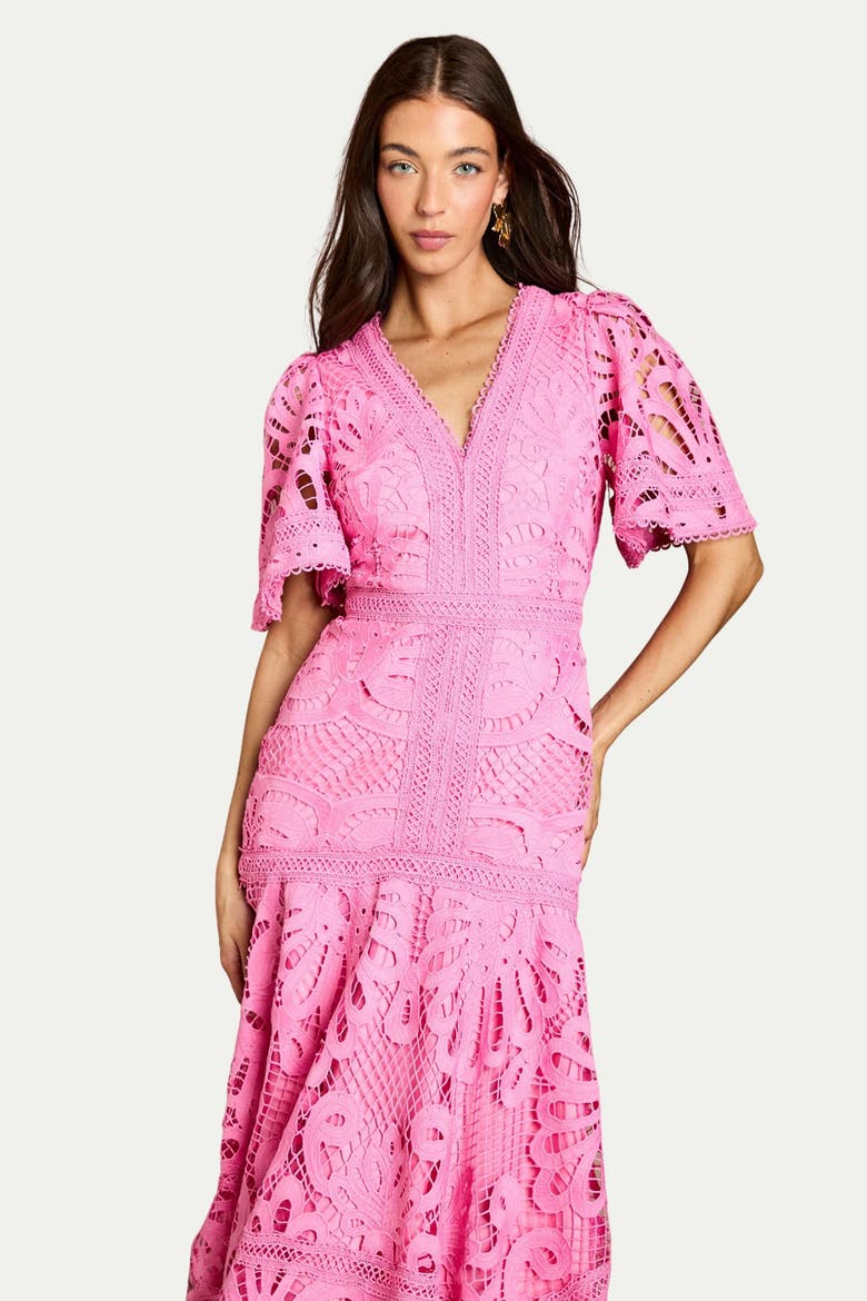 Placement Lace Hanky Hem Dress, Alternate, color, Pink