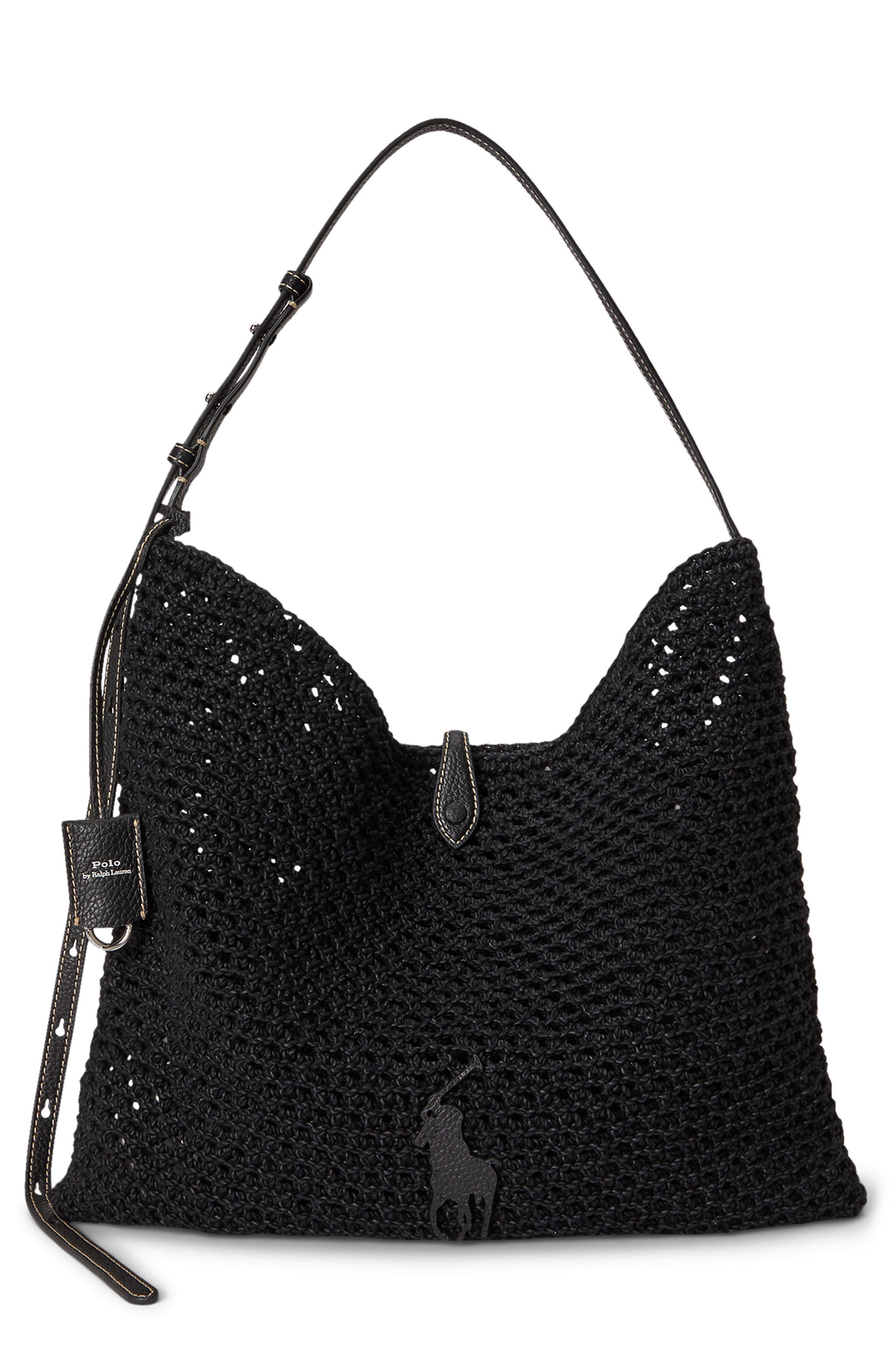 Polo Ralph Lauren Polo Play Open Weave Messenger Bag, Main, color, Black