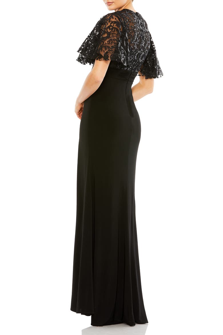Embellished Butterfly Cape Sleeve Jersey Gown, Alternate, color, BLACK