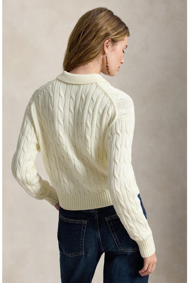 Cable Cotton Polo Collar Cardigan, Alternate, color, CLUBHOUSE CREAM