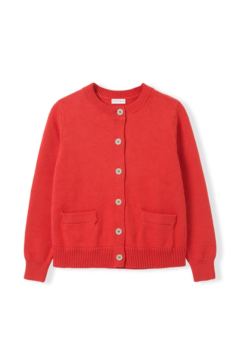 Long Sleeve Cotton Crew Neck Cardigan, Alternate, color, Orange Red
