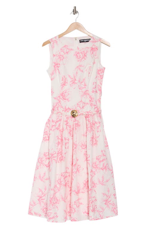 Shop Karl Lagerfeld Paris Floral Sleeveless Cotton Fit & Flare Midi Dress In Soft White Pink Sherbet Multi