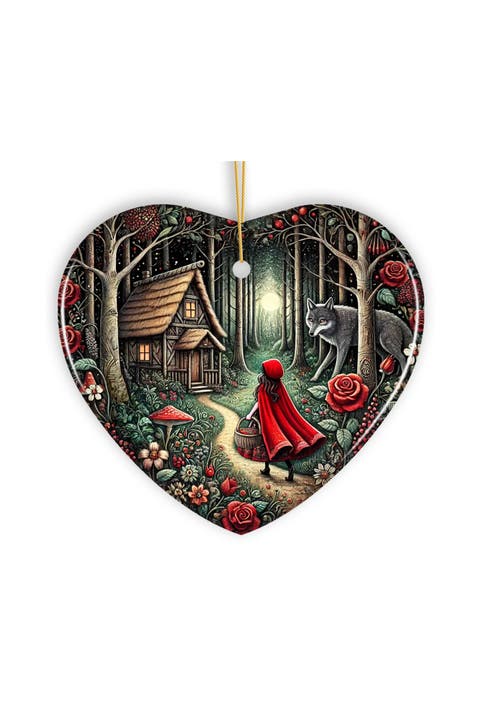 Sly Wolf And Red Riding Hood Woodland Heart Ornament