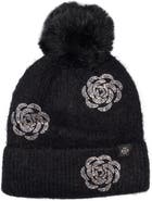 Nanette Lepore Floral Applique Faux Fur Pom Beanie