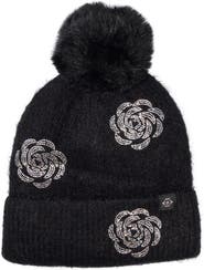 Nanette Lepore Floral Applique Faux Fur Pom Beanie