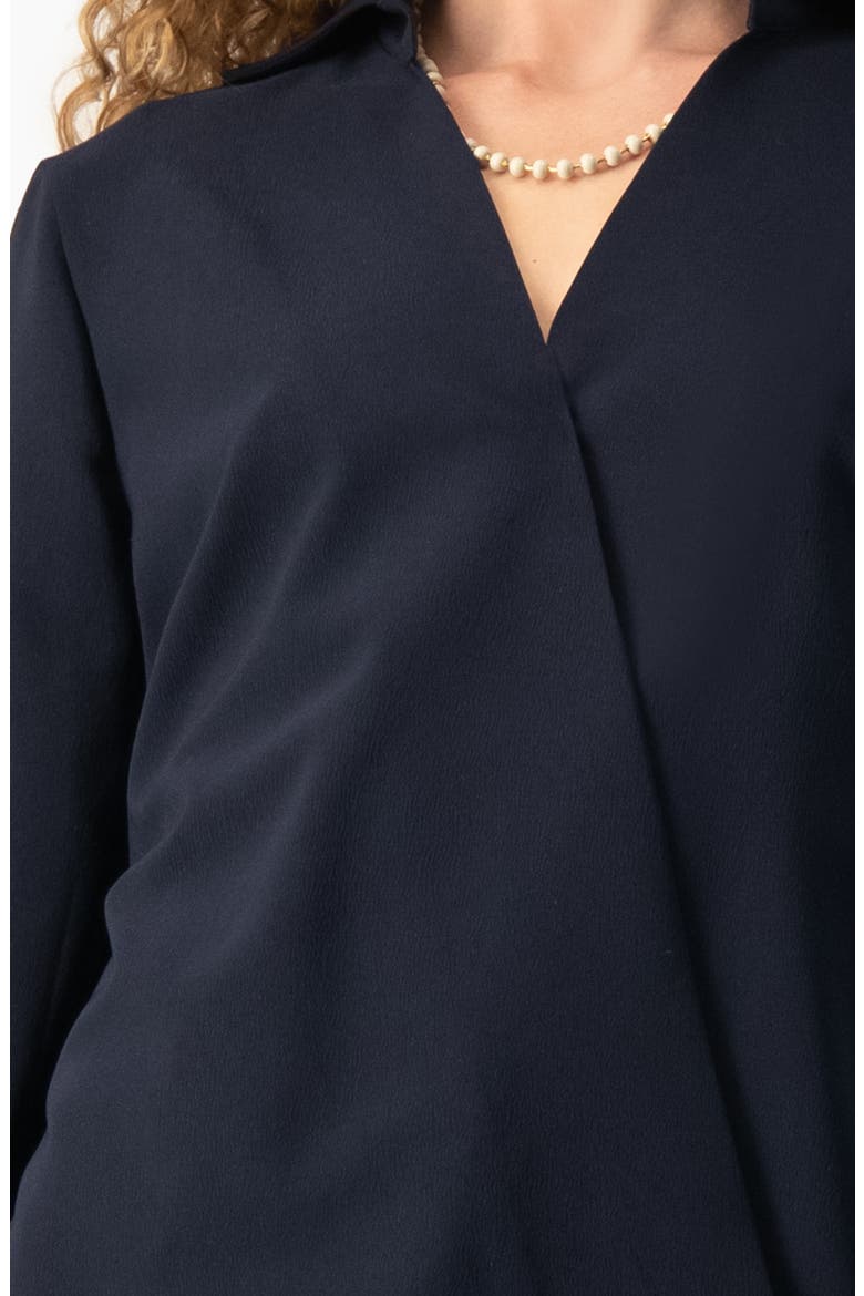 V-Neck Wrap Blouse with Barrel Cuffs, Alternate, color, Navy Blue