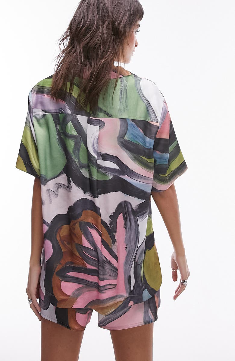Topshop Oversize Abstract Print Satin Shirt, Alternate, color,