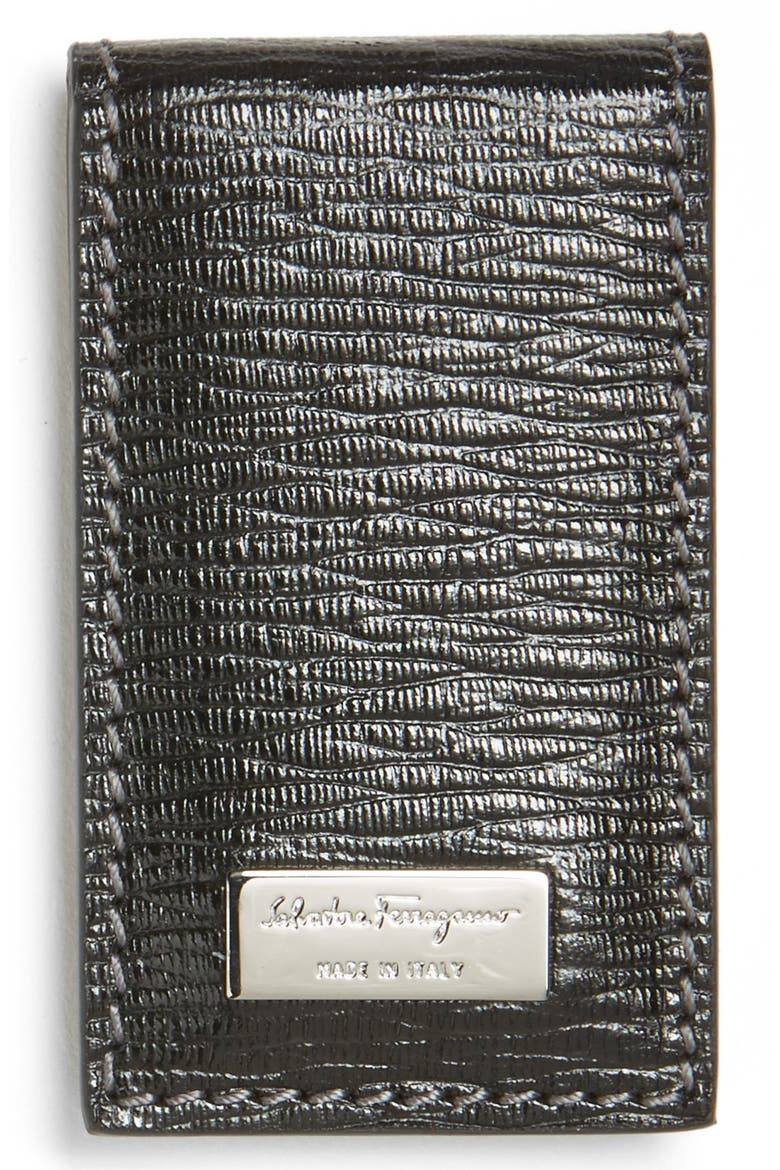 Salvatore Ferragamo Stamped Calf Magnetic Money Clip, Main, color, BLACK