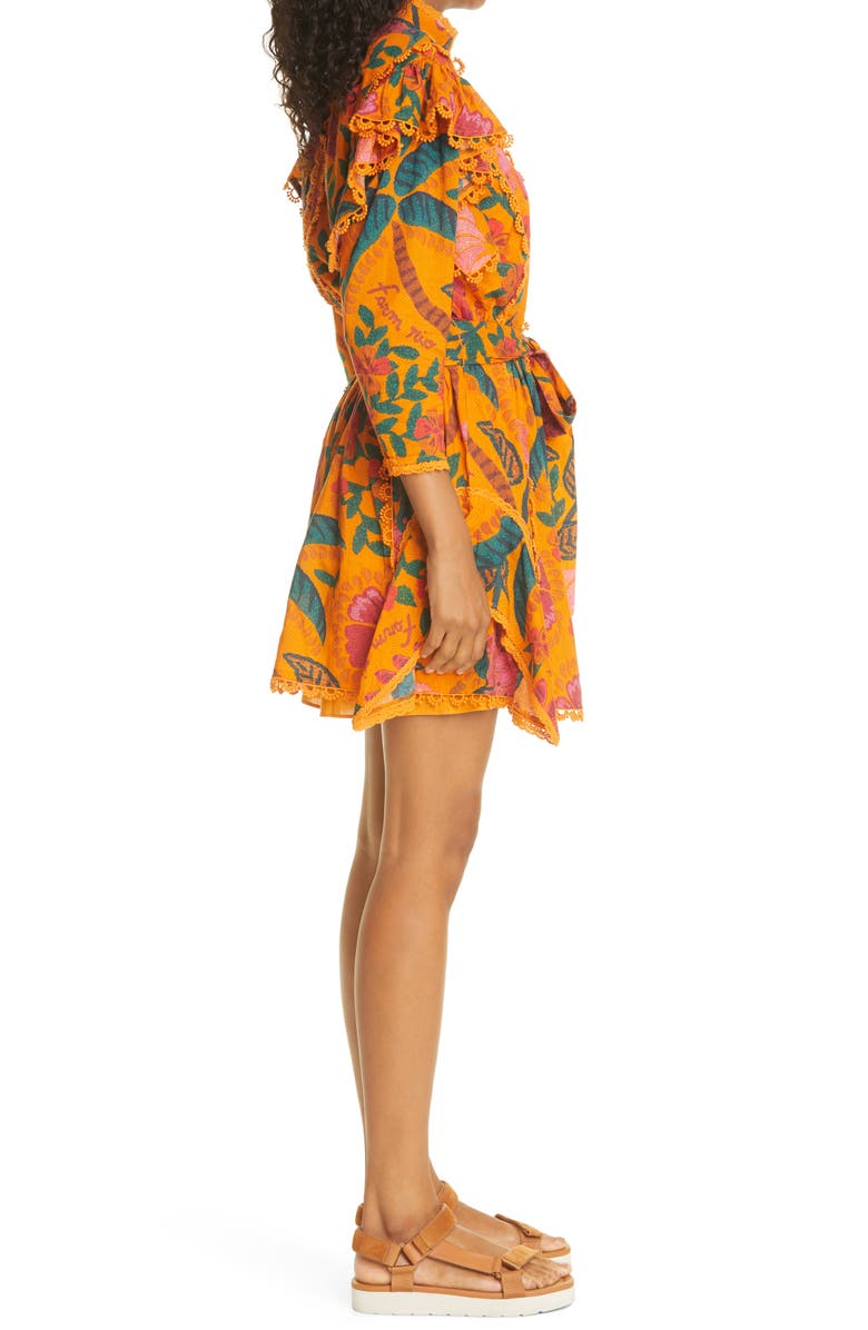 FARM Rio Tropical Print Ruffle Yoke Cotton Dress, Alternate, color, 