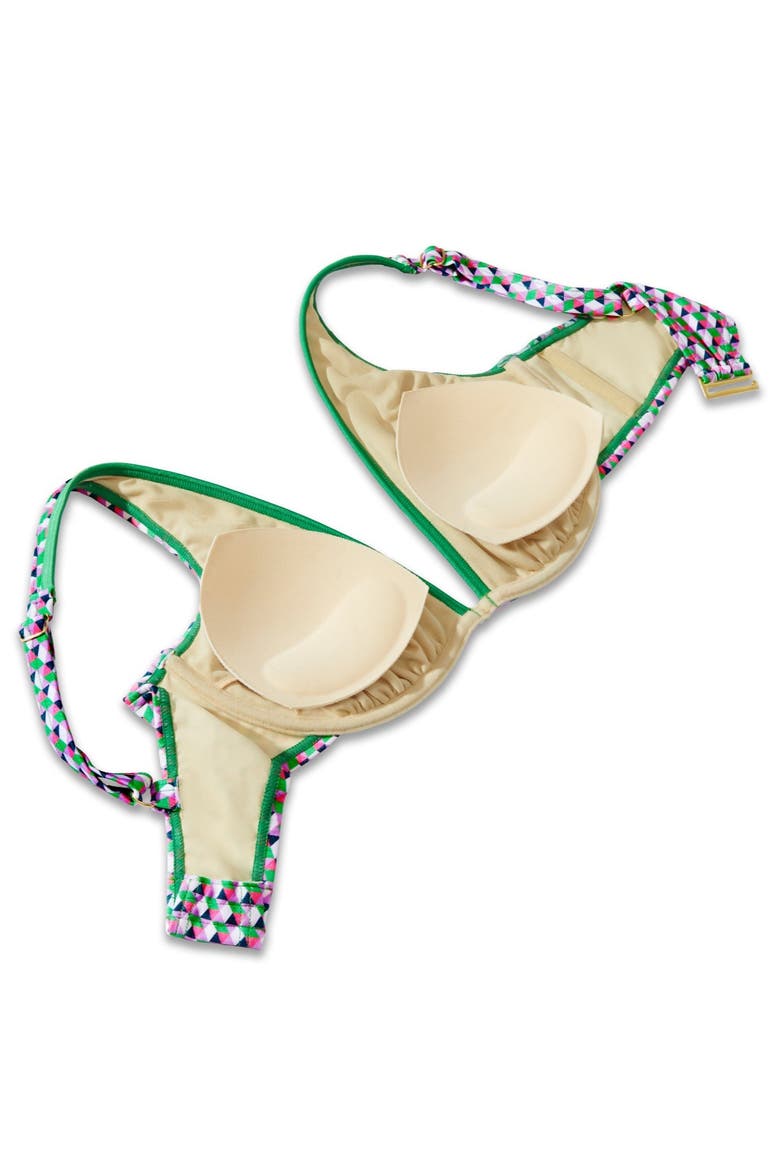 Shimmer Contrast Trim Underwire Bikini Top, Alternate, color, Vivid Geo Shimmer