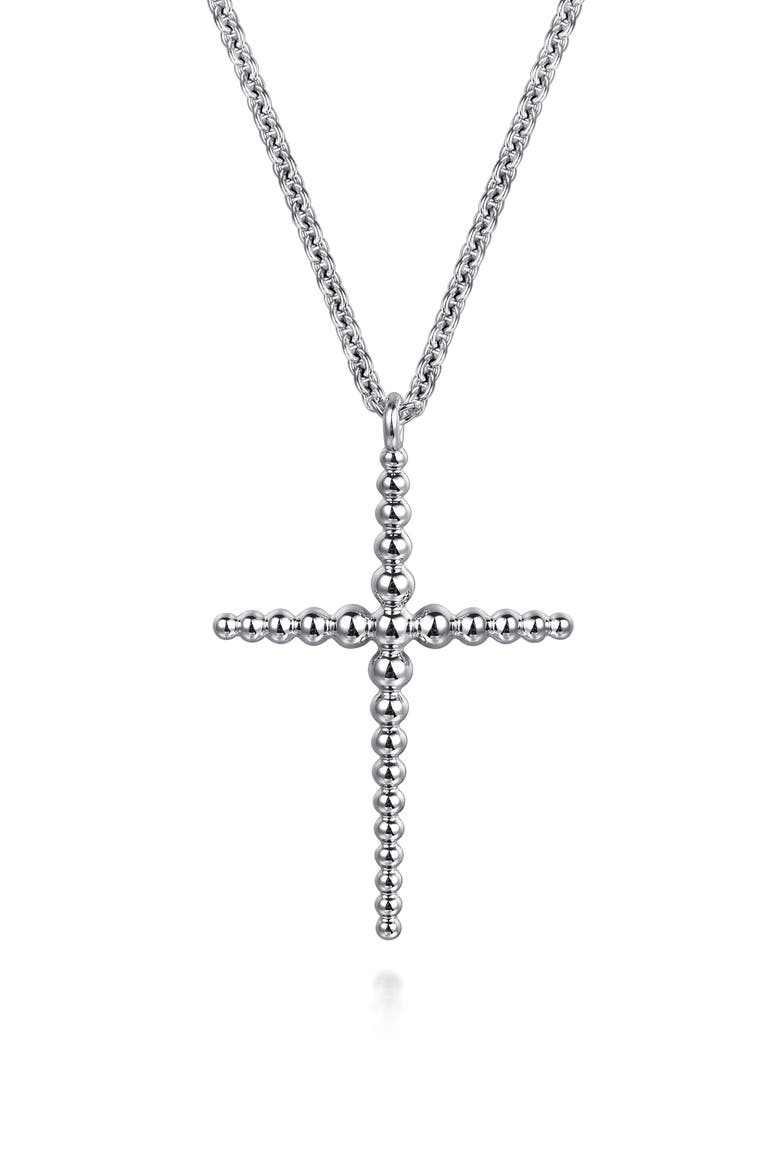 Bujukan Sterling Silver Beaded Cross Pendant Necklace, Main, color, STERLING SILVER