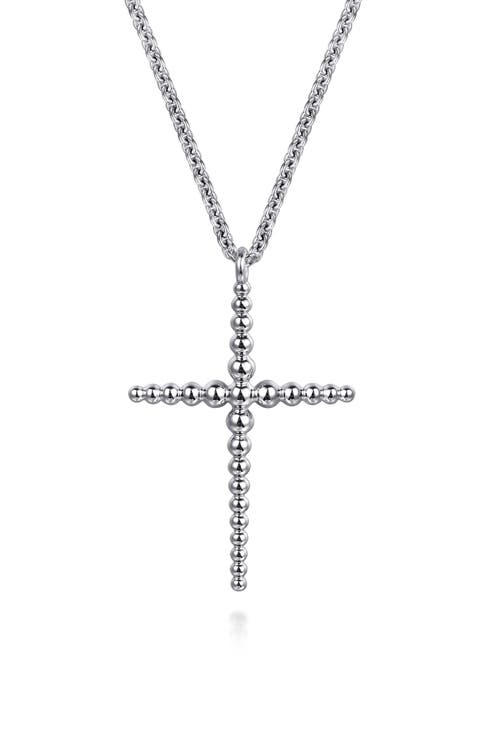 Bujukan Sterling Silver Beaded Cross Pendant Necklace