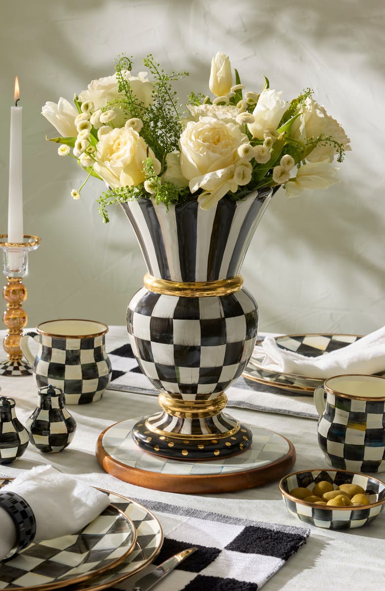 MACKENZIE CHILDS Courtly Check Ceramic Great Vase, Alternate, color, Black