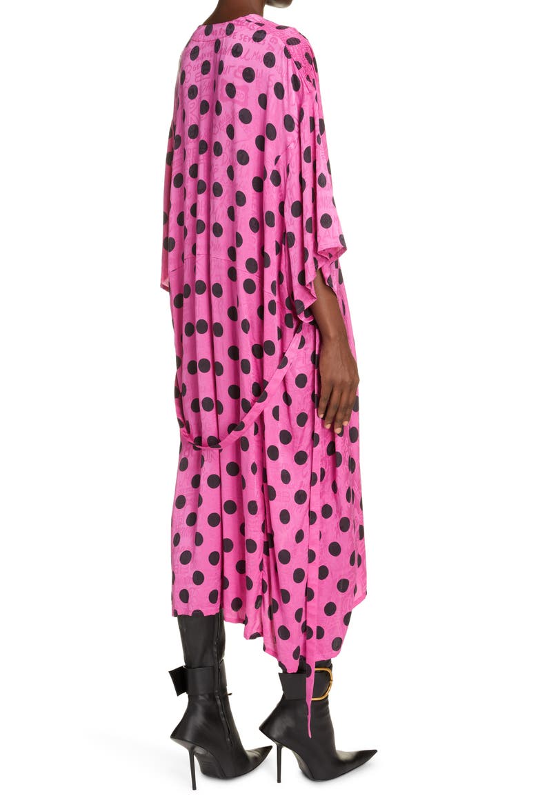Polka Dot Jacquard Silk Oversize Midi Dress, Alternate, color, PINK/ BLACK