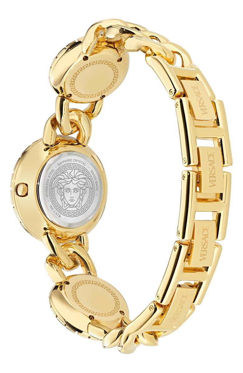 Versace La Greca Stud Icon Two-Tone Bracelet Watch, 28mm, Alternate, color, Yellow Gold