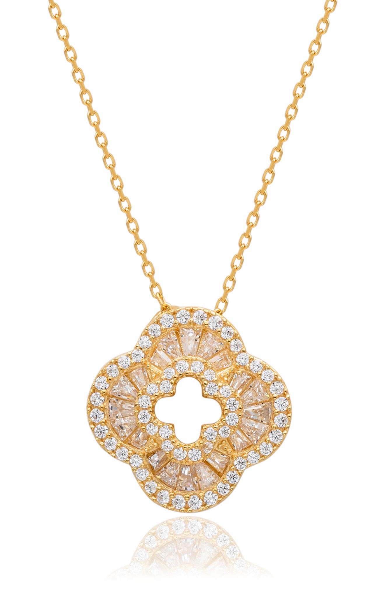 Sterling Silver Baguette Cubic Zirconia Clover Pendant Necklace