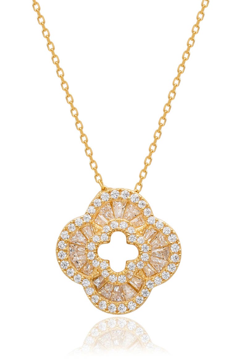 Sterling Silver Baguette Cubic Zirconia Clover Pendant Necklace, Main, color, YELLOW