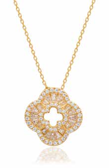 Sterling Silver Baguette Cubic Zirconia Clover Pendant Necklace